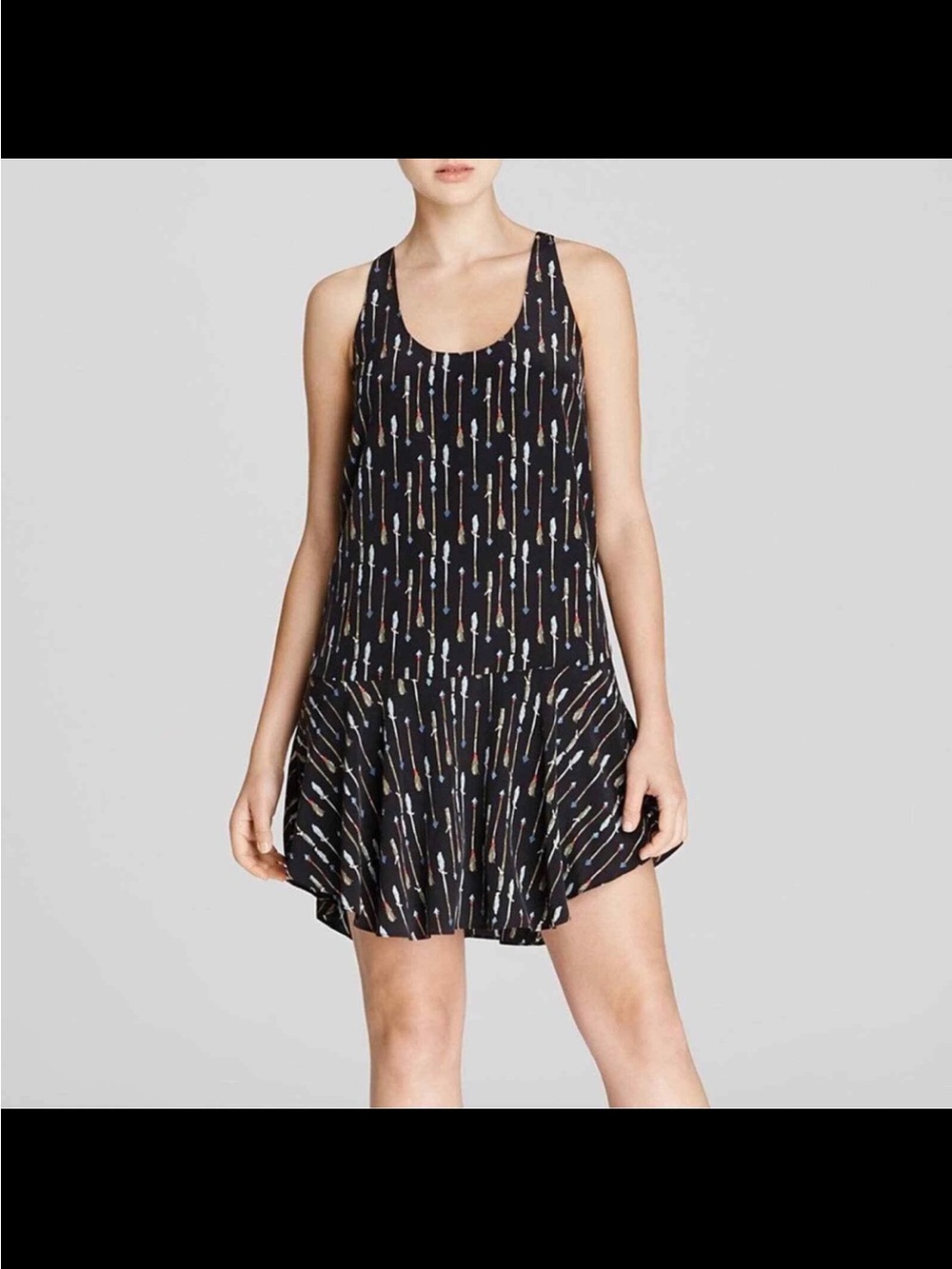 Joie Black Arrow Print Sleeveless Flounce Dress Silk Medium